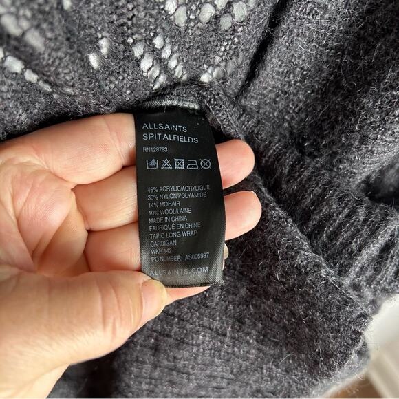 All Saints Women’s Open Weave Cardigan Heather Gray Open Front Size 10 EUC - Picture 6 of 6